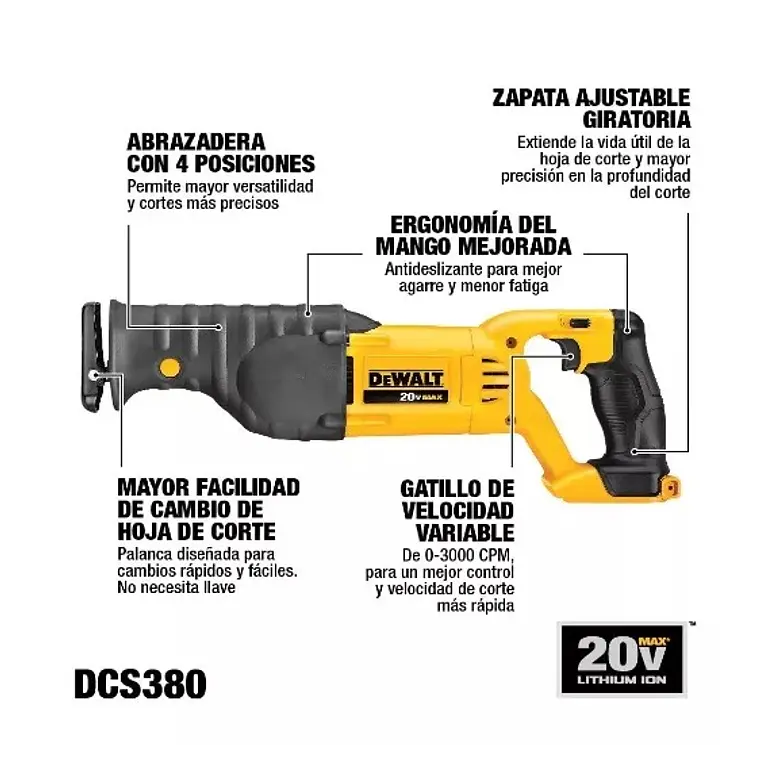 Sierra Sable Inalámbrica  Velocidad Variable Dewalt Dcs380B 3
