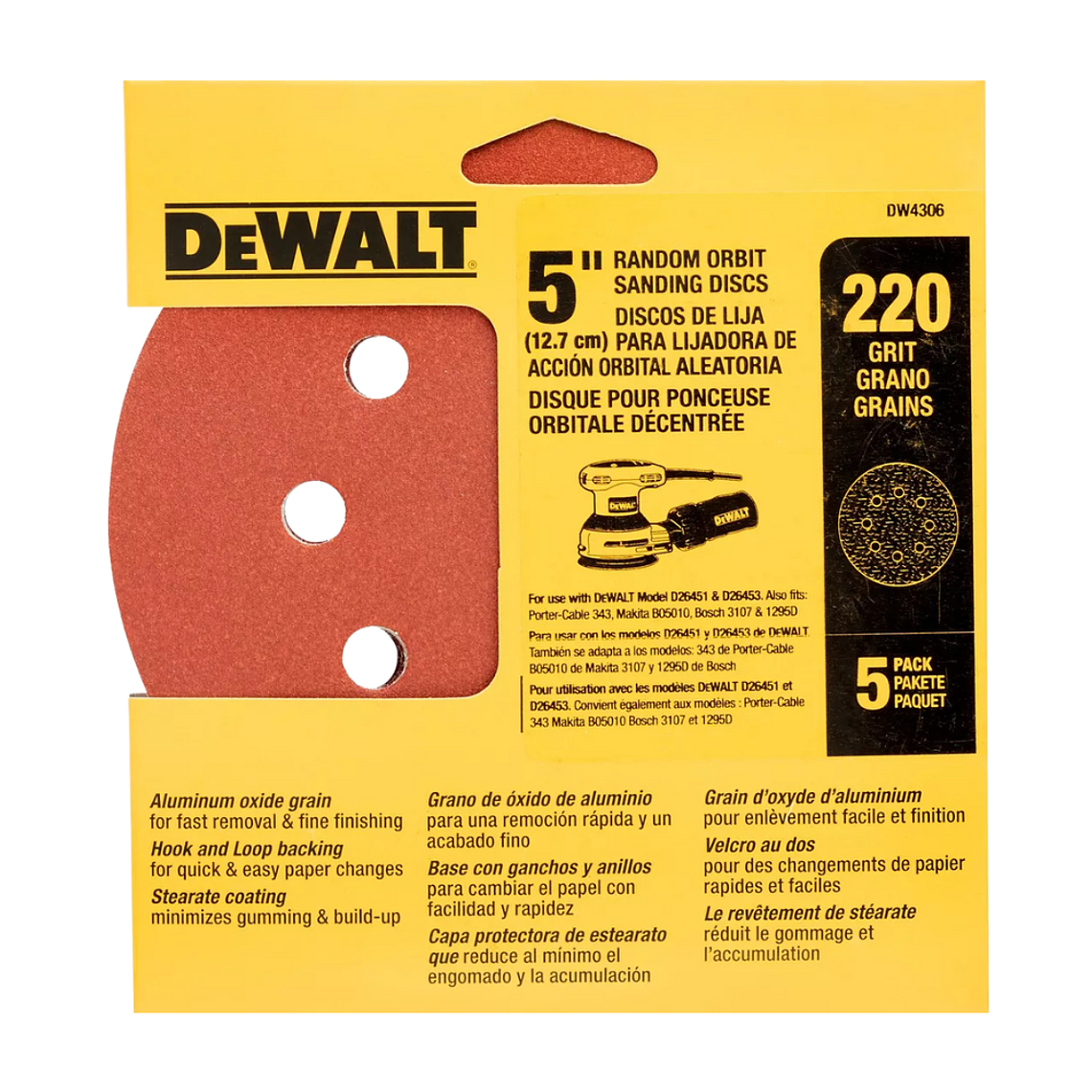 Set 5 Lijas De 5 (125 Mm) Dewalt DW4306 Grano 220 2