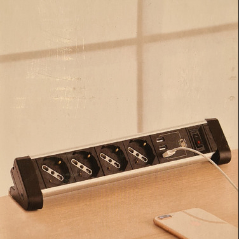 Alargador Zapatilla Para Escritorio 4 Tomas + 3 Puertos Usb 5
