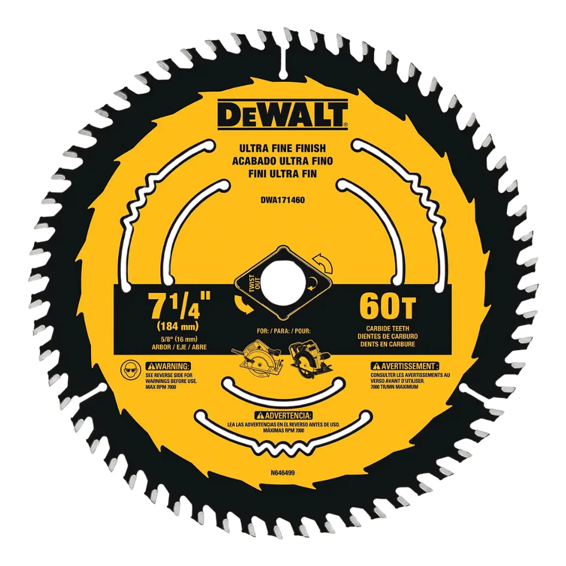 Disco De Sierra 7-1/4'' 60t Corte Fino Dewalt DWA171460 1