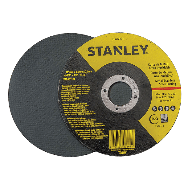 Caja 25und Disco Corte 4 1/2 X 1.0mm Stanley STA8061 2