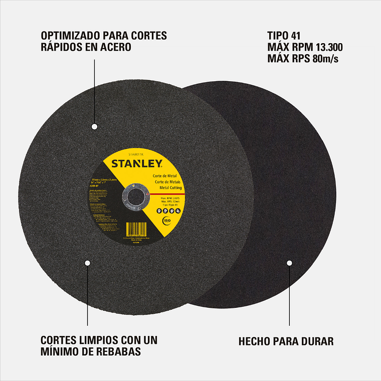 Caja 10Und. Disco Corte Metal 14 Eje 1 Stanley Sta8011R-LA 2