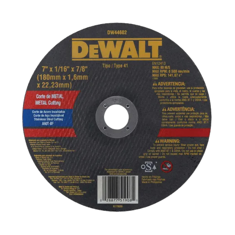 Disco De Corte Para Metal Dewalt 7'' 180mm DW44602 1