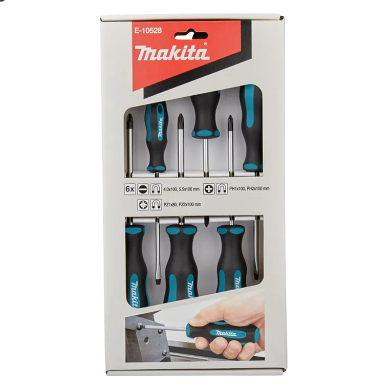 Set Destornilladores Makita 6PZS SL4/SL5.5/PH1/PH2/PZ1/PZ2 5