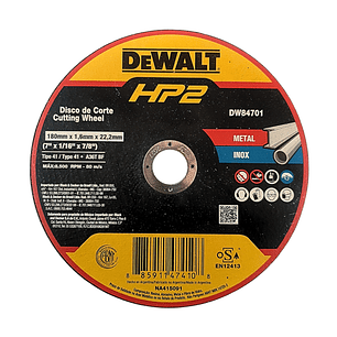 Disco Corte 7'x1/16' Ac. Inox./Metal Plano Dewalt DW84701