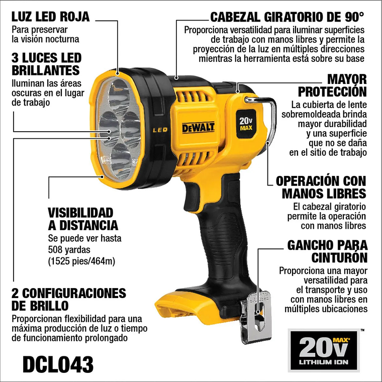 Luz Led Para Trabajo 20v Car/2Bat. 2Ah + Bolso Dewalt DCL043 3
