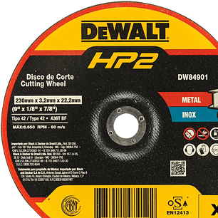 Pack 25 Discos Corte 9x1/8 Metal/Acero Inox Dewalt Dw84901
