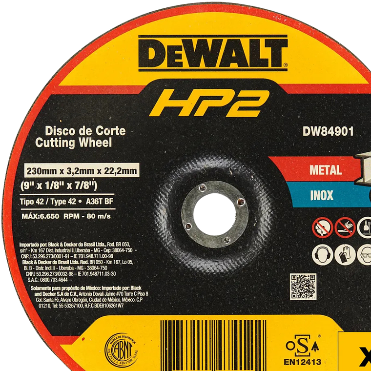 Pack 25 Discos Corte 9x1/8 Metal/Acero Inox Dewalt Dw84901 1