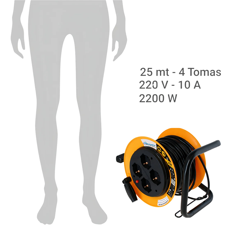 Alargador Carrete Eléctrico 4 Tomas 25m Schuko Electaline 6