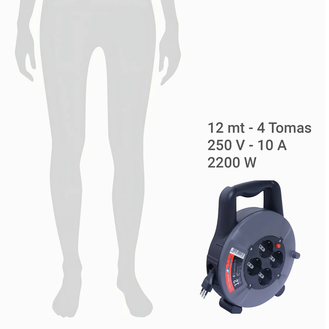 Carrete Alargador 4 Tomas 12m Electraline Negro 4