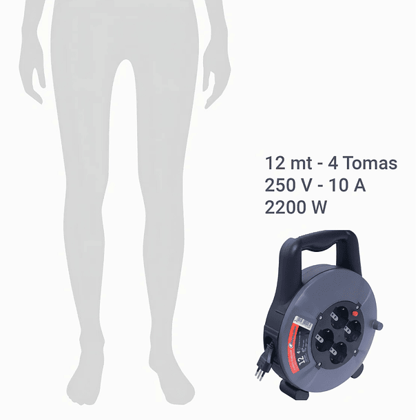 Carrete Alargador 4 Tomas 12m Electraline Negro 4