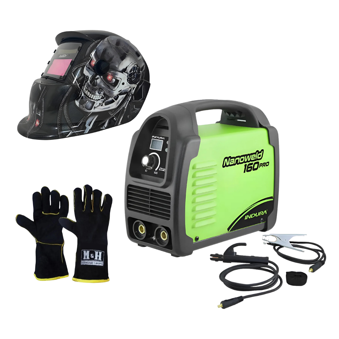kit Soldadora Indura 160A + Máscara Redbo RBLYE64 + Guante 1