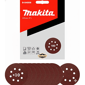 10 Discos Lija Con Velcro 125mm (5) Grano 180 Makita D-54558