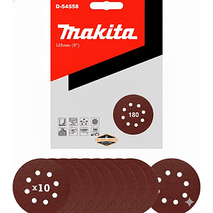 10 Discos Lija Con Velcro 125mm (5) Grano 180 Makita D-54558