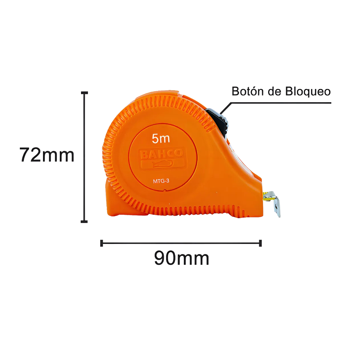 Huincha De Medir Flexómetro 5Mt Freno Clip Bahco MTG-5-19-E 4