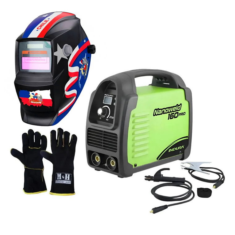kit Soldadora Indura 160A + Máscara Redbo RBLYE33 + Guante 1