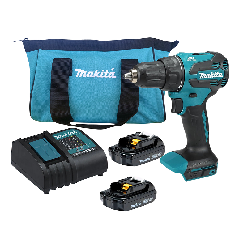 Kit Taladro Percutor Inalámbrico 18vCar/2Bat Makita Dhp490sy 1