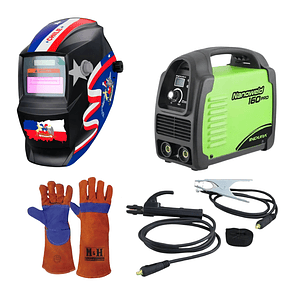 kit Soldadora Indura 160A + Máscara Redbo RBLYE33 + Guante