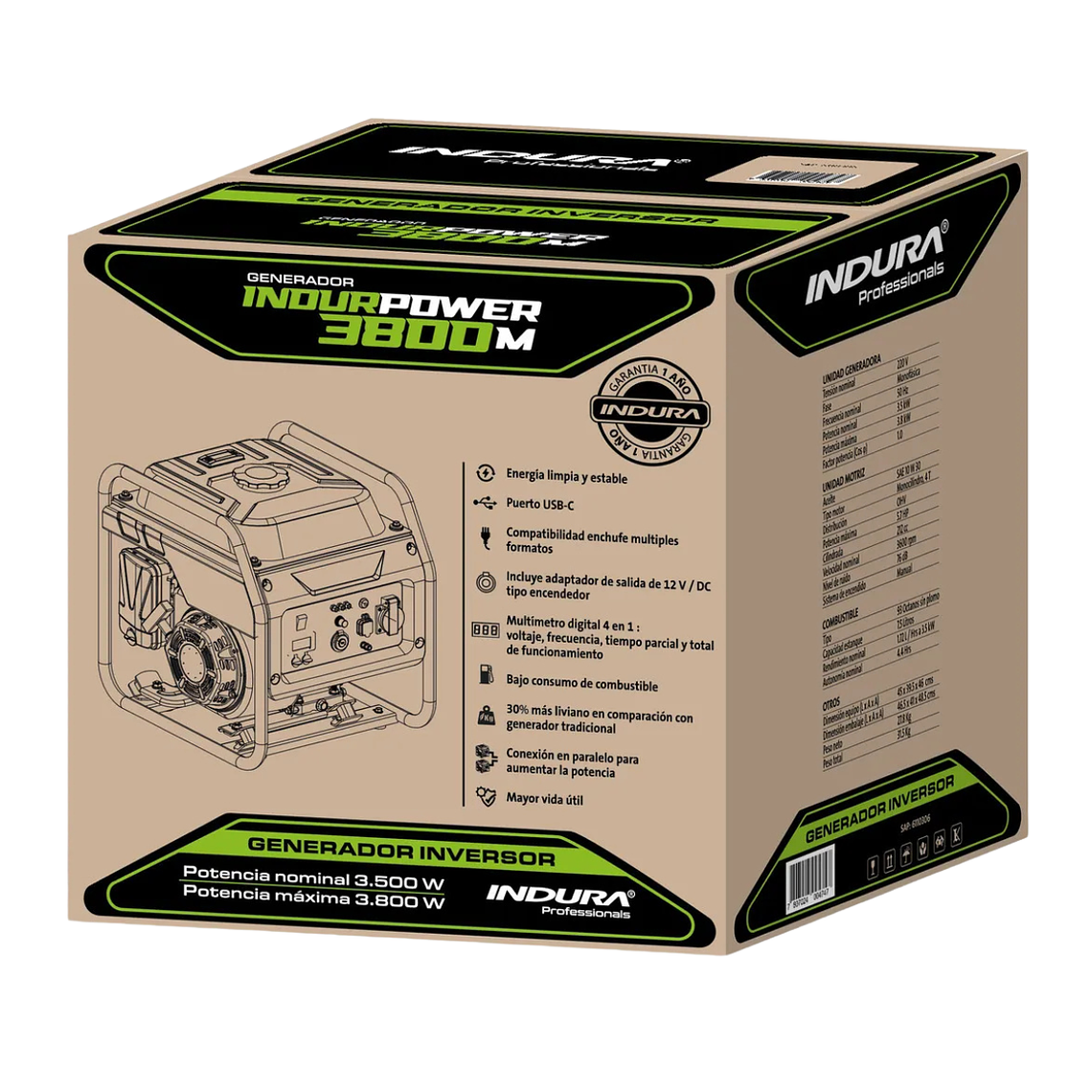 Generador Eléctrico Indura Gasolina 220V 3800m 3.8 Kw 6