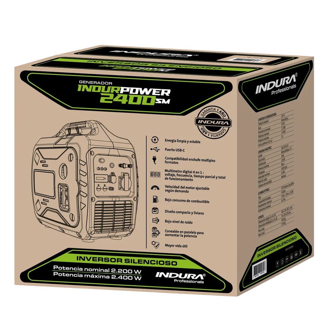 Generador Silencioso 2.4kw Inverter Indura 2400 Sm 6