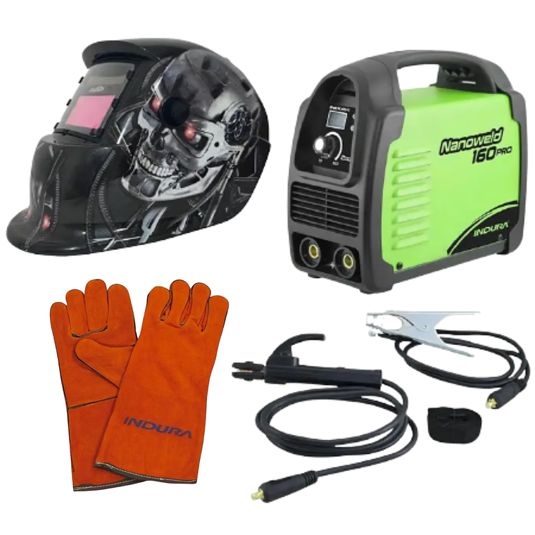 kit Soldadora Indura 160A + Máscara Redbo RBLYE64 + Guante 1