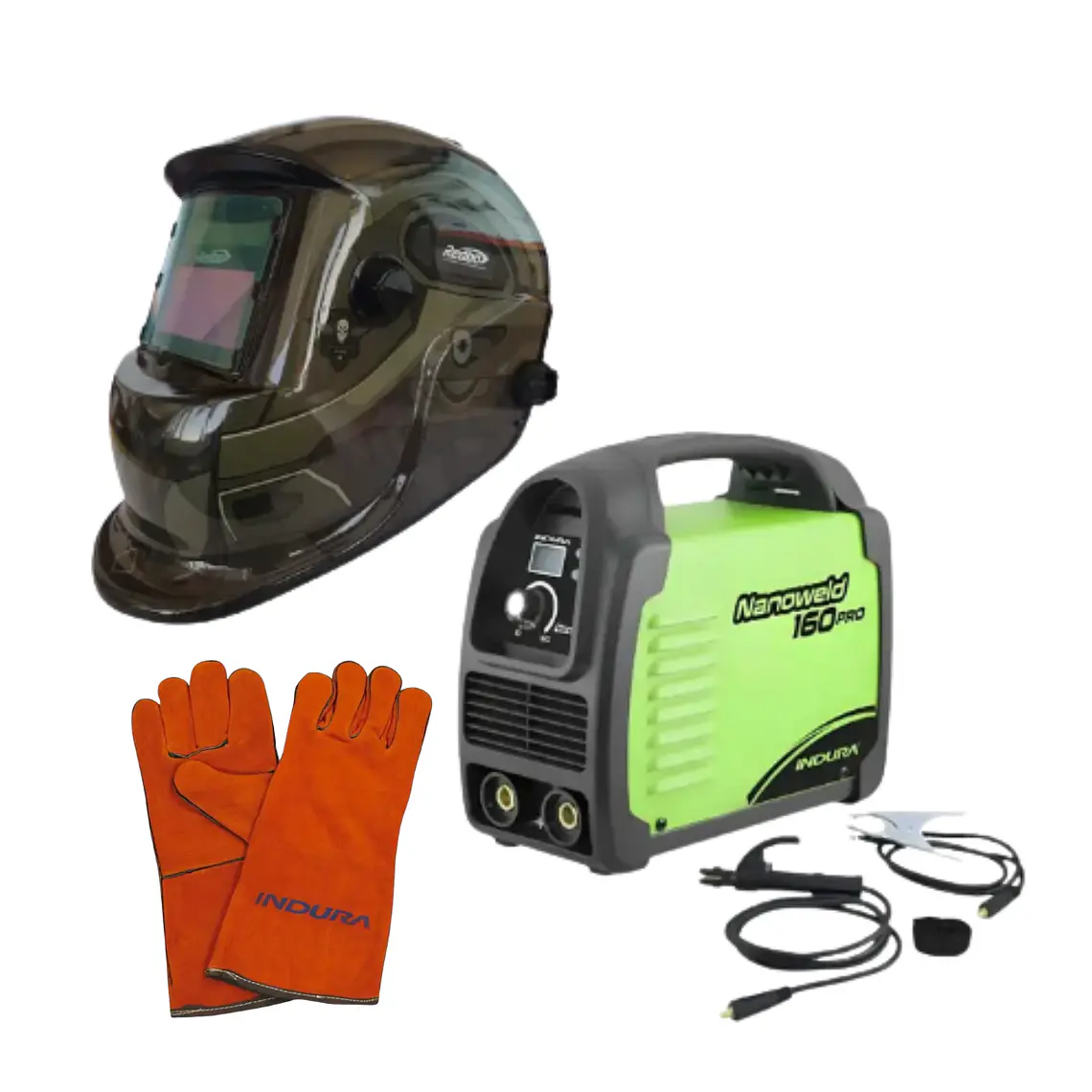 kit Soldadora Indura 160A + Máscara Redbo RBLYE95H + Guante 1
