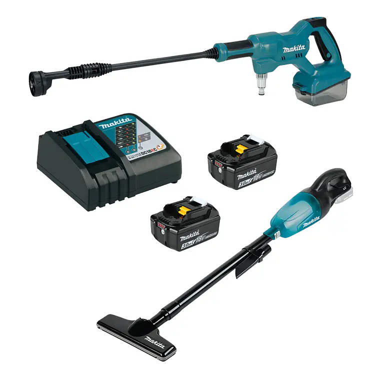 Kit Hidrolavadora +Aspiradora Inálambrica 18v2Bat/Car Makita 1