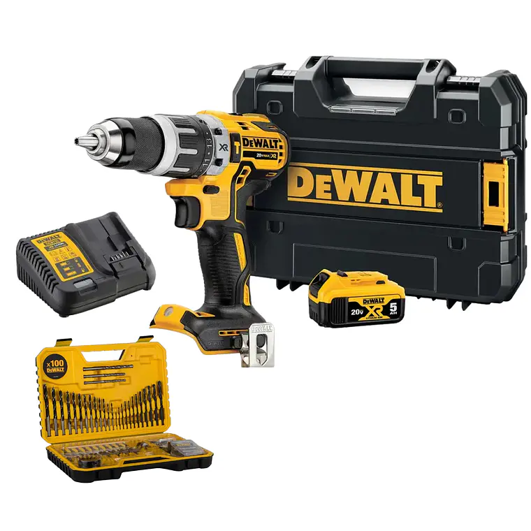 Kit Taladro Percutor 20V+ Bat/5Ah DCD796P1+Set100 Pza GRATIS 1