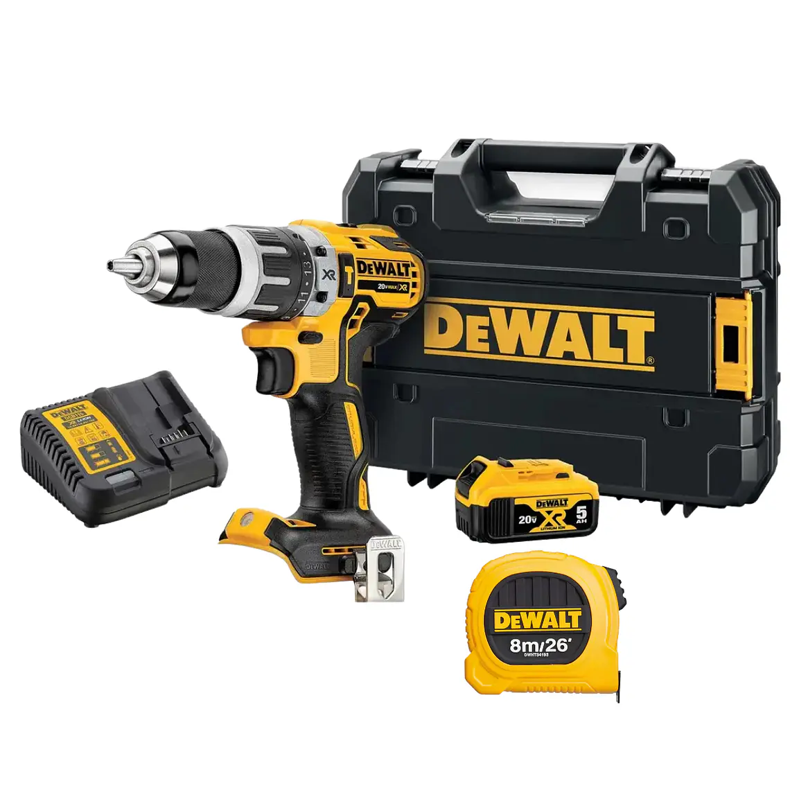 Taladro Percutor 20VBat 5Ah DCD796P1+Huincha De Medir GRATIS 1