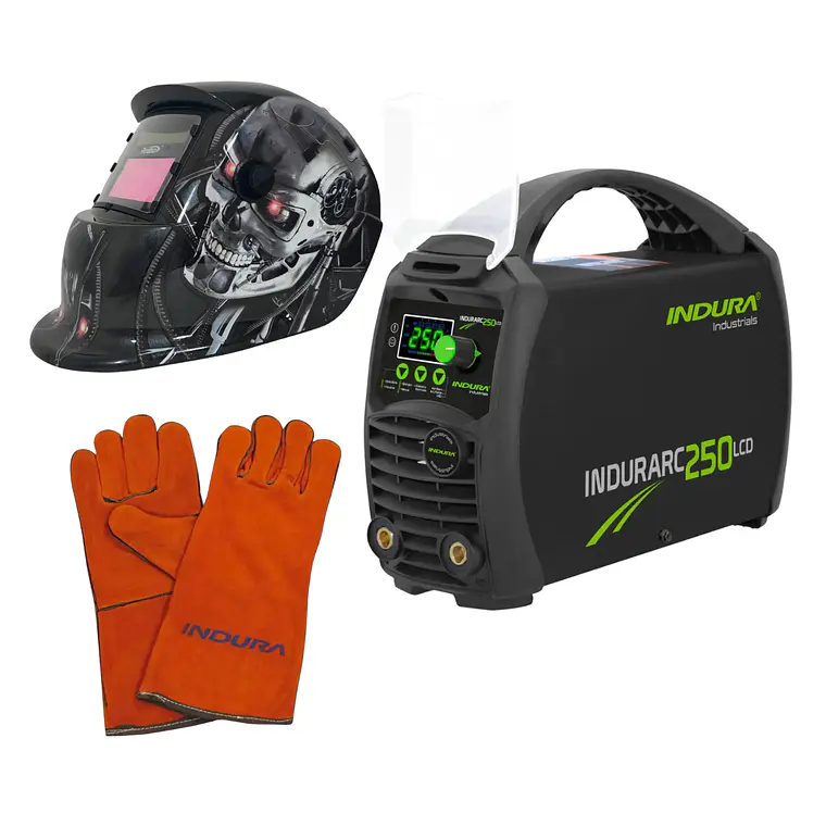 kit Soldadora Indura 250A + Máscara Redbo RBLYE64 + Guante 1