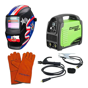kit Soldadora Indura 160A + Máscara Redbo RBLYE33 + Guante