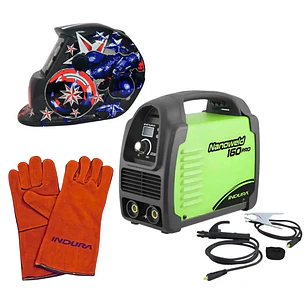 kit Soldadora Indura 160A + Máscara Redbo RBLYE26 + Guante