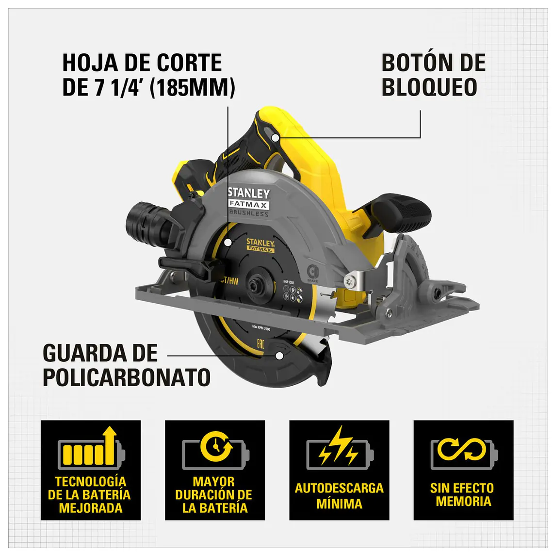 Sierra Circular Inalámbrica Stanley 20V 7-1/4 SBC551B S/Bat. 4