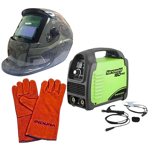kit Soldadora Indura 160A + Máscara Redbo RBLYE95H + Guante