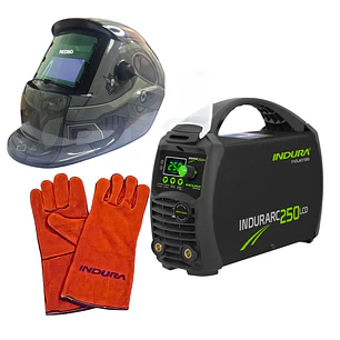 kit Soldadora Indura 250A + Máscara Redbo RBLYE95H + Guante