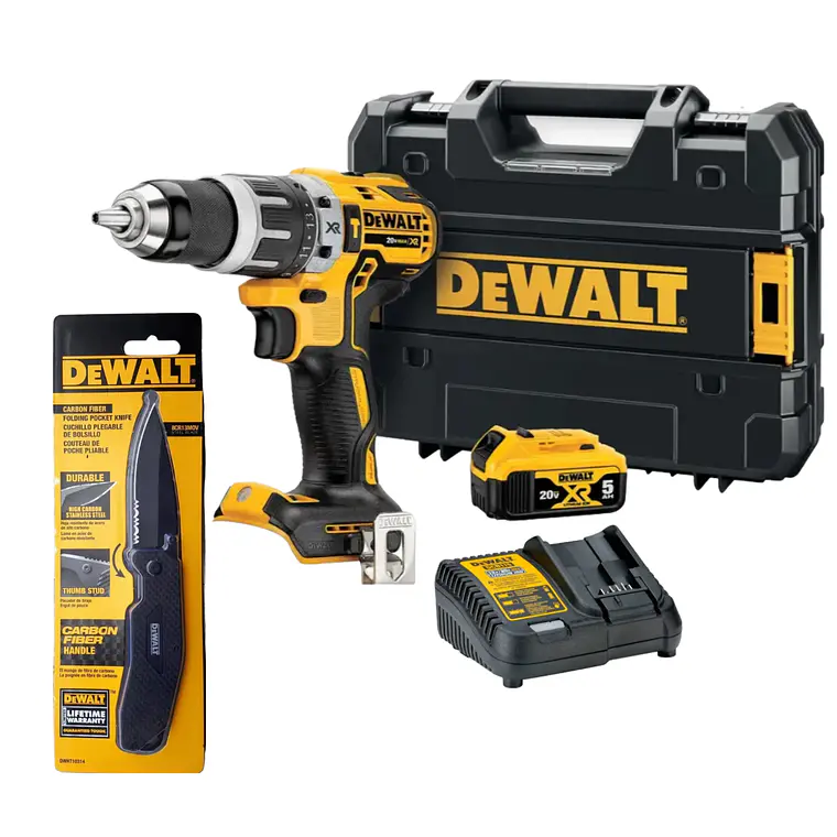 Kit DeWALT 20VTaladroPercutor DCD796P1+Bat5Ah/Car +Cuchillo  1