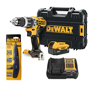 Kit DeWALT 20VTaladroPercutor DCD796P1+Bat5Ah/Car +Cuchillo 
