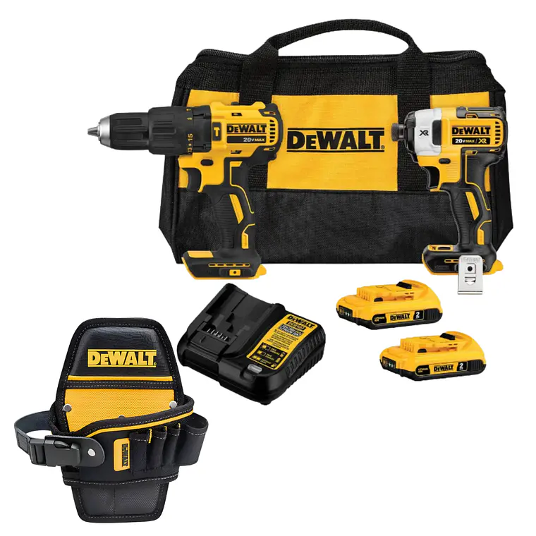 Kit DeWALT Taladro/Atornillador 20V 2Bat.2Ah + Porta Taladro 1