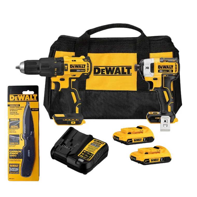 Kit Taladro Percutor/Atornillador DeWALT DCK223 20V+Cuchillo 1