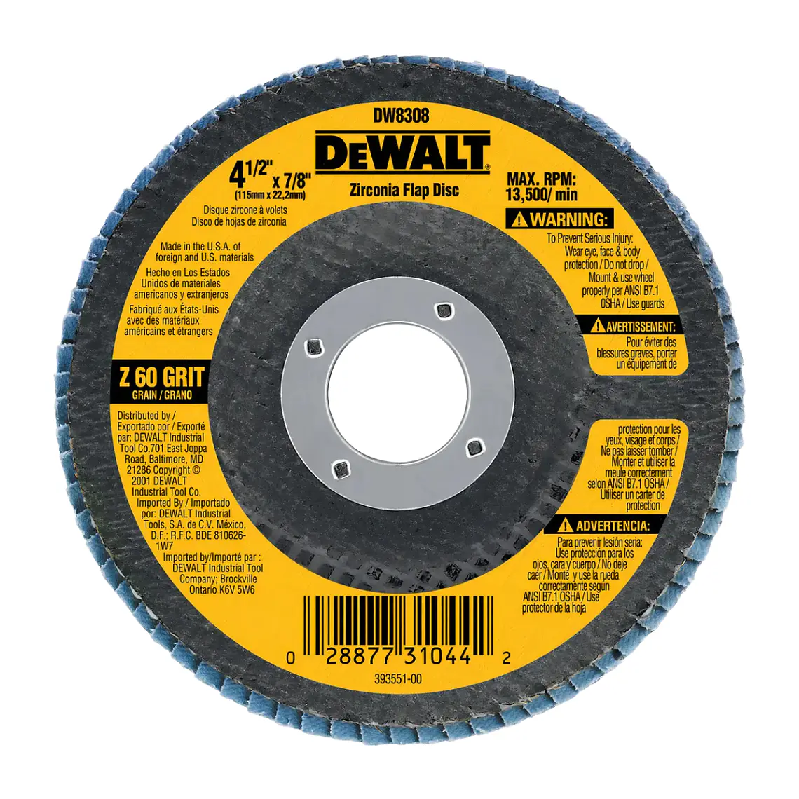 Set Disco flap zirconio 4-1/2” 2Grano 60 1Grano80 DEWALT 1