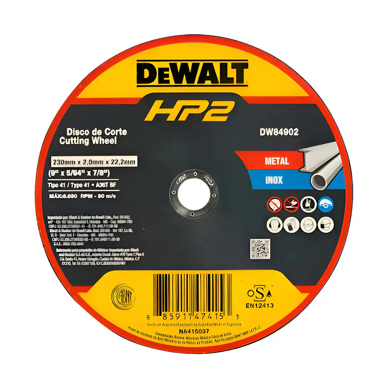 Disco de Corte 9” Acero Inoxidable/Metal DEWALT DW84902 1