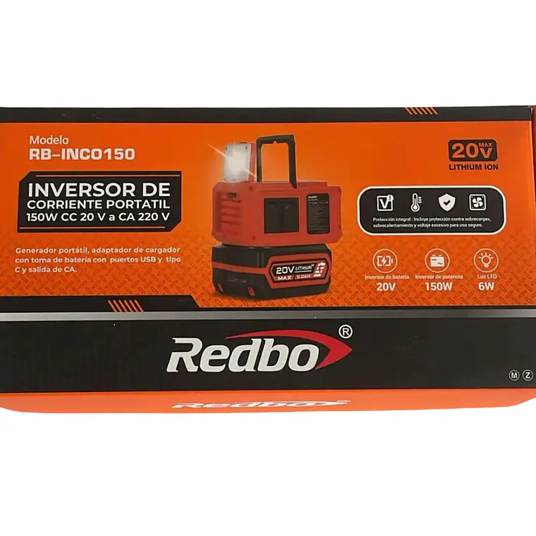 Inversor Portátil Redbo RB-INCO150 20V 150W 220V USB Tipo-C 4