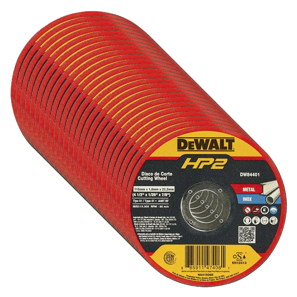 Set 25 discos corte de metal 4-1/2'X1/25' DEWALT DW84401 1