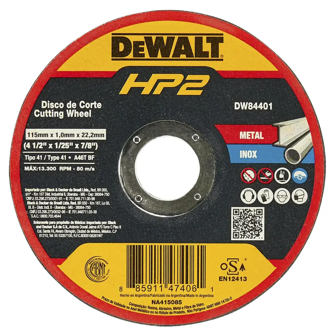 Set 25 discos corte de metal 4-1/2'X1/25' DEWALT DW84401 2