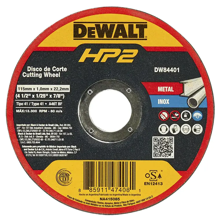 Set 25 discos corte de metal 4-1/2'X1/25' DEWALT DW84401 2