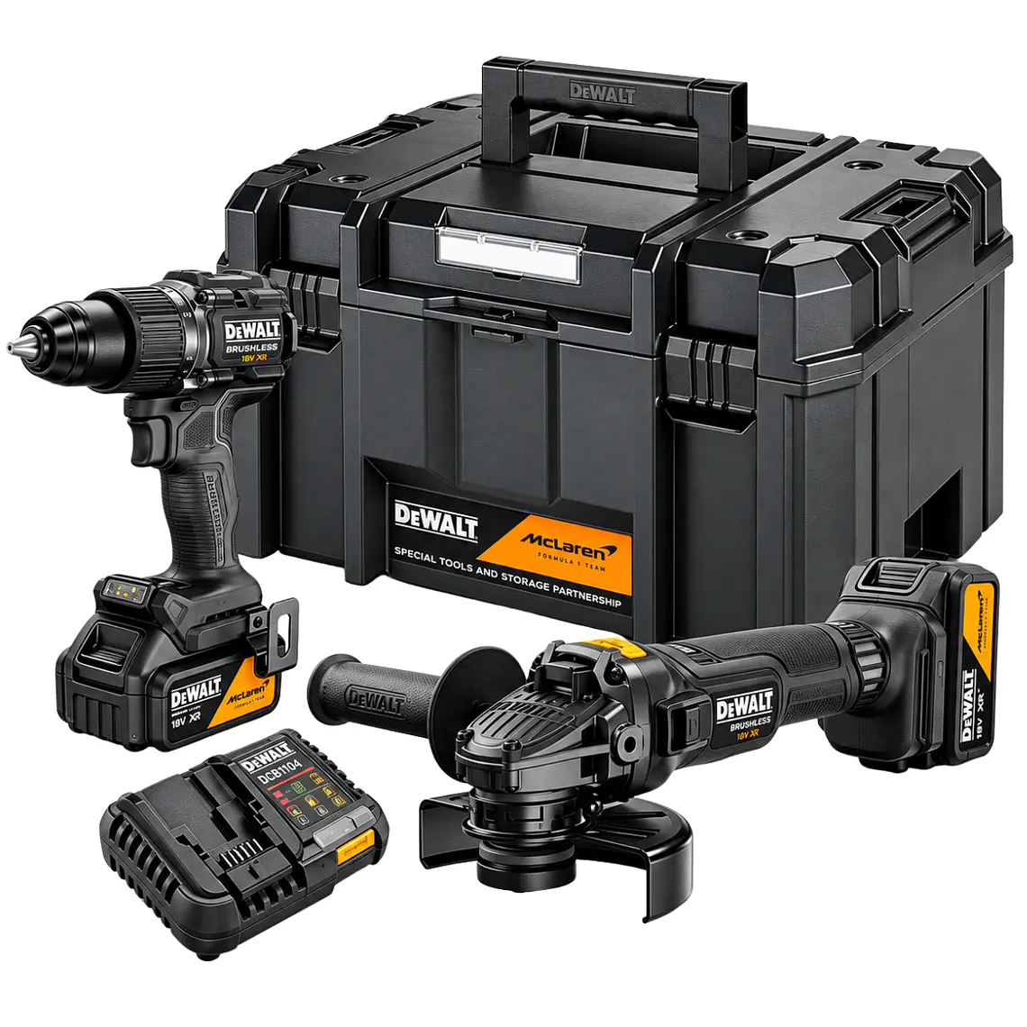 Kit DeWALT x McLaren DCK2223MP2T-B2 Taladro Percutor + Esmeril Angular 20V XR 2 Baterías 5Ah 1
