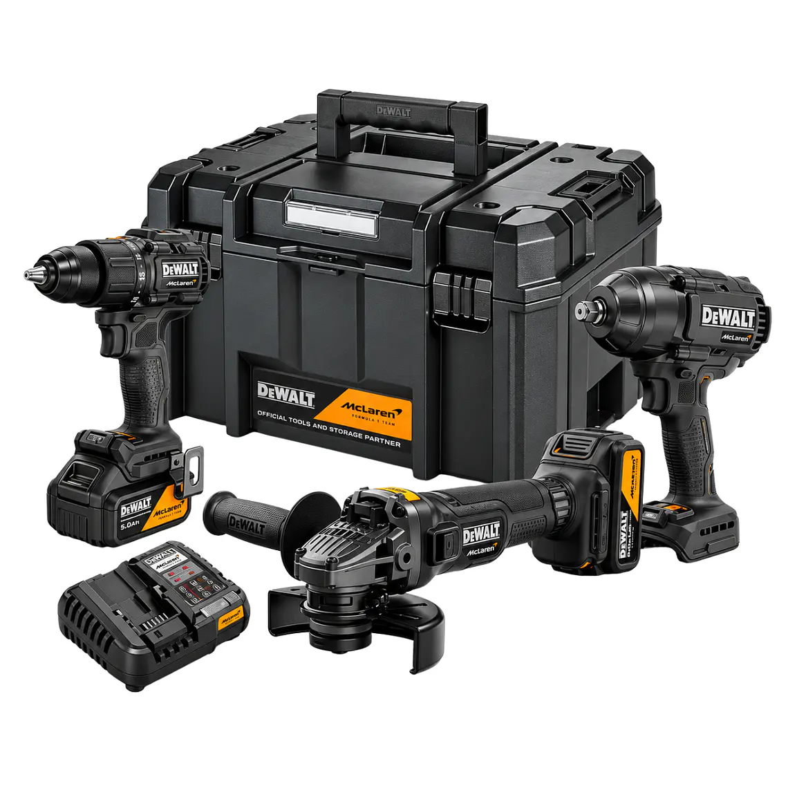 Kit DeWALT x McLaren DCK3222MP2T-B2 Taladro + Esmeril + Llave Impacto 20V XR 2 Baterías 5Ah 1