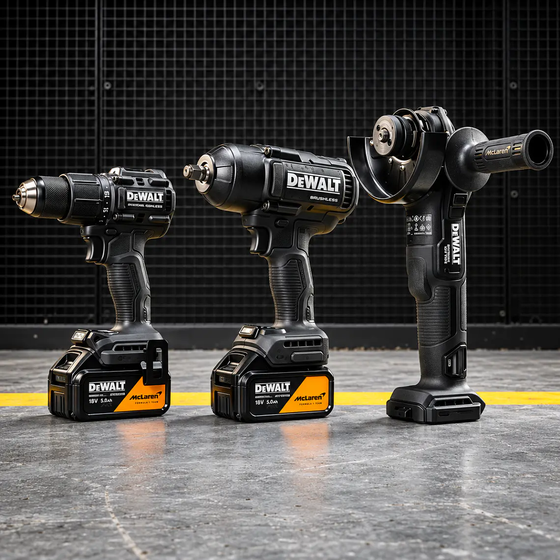 Kit DeWALT x McLaren DCK3222MP2T-B2 Taladro + Esmeril + Llave Impacto 20V XR 2 Baterías 5Ah 6