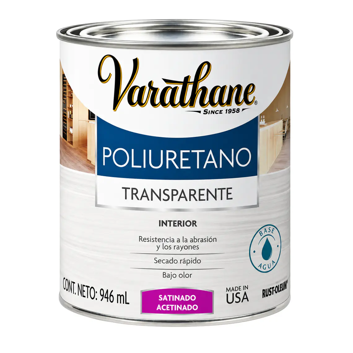 Poliuretano Interior Varathane Satinado Transparente 946 ml 1