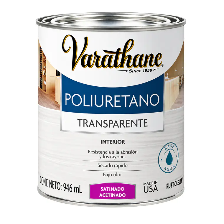 Poliuretano Interior Varathane Satinado Transparente 946 ml 1